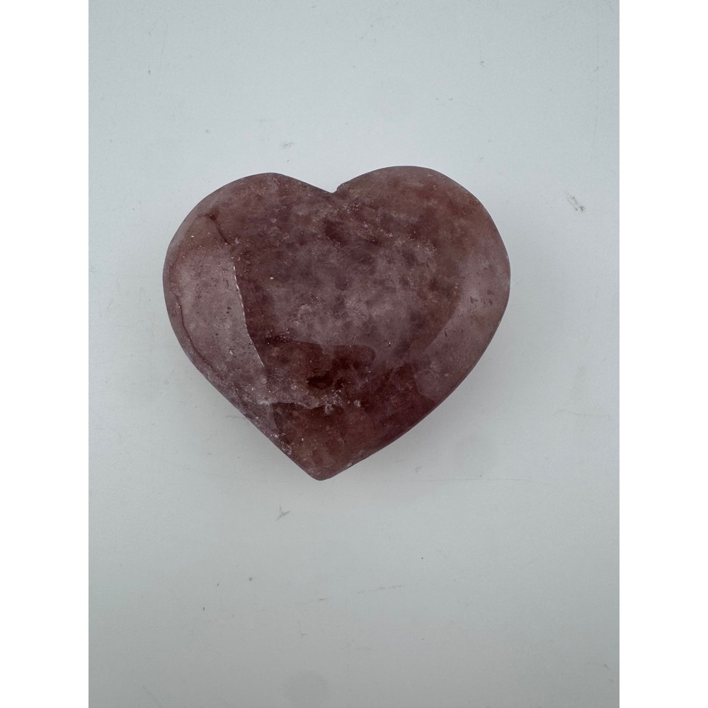 Natural Strawberry Quartz Heart Crystal Polished Palm Stone Druzy Rainbow Flash